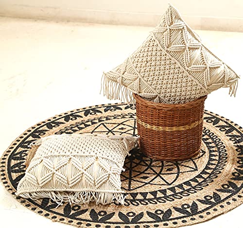Macrame Cushions With Cover 16 x 16 inches In Off White - Leechoo